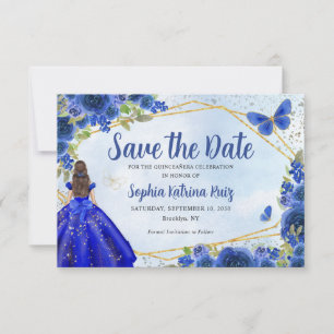 Budget Blauwe Prinses Quinceañera Save the Date Notitiekaartje