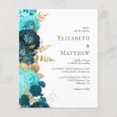 Budget Blauwgroen Blauw Goud Bloemen Bruiloft Uitn (Voorkant)