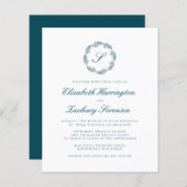 Budget Blauwgroen Blauw Monogram Krans QR Code Huw (Voorkant / Achterkant)