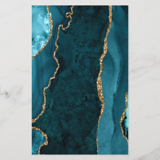 Budget Blauwgroen Blue Agate Script Wedding Invite (Achterkant)