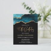 Budget Blauwgroen Gold Agate 40th Birthday Invitat (Staand voorkant)