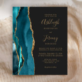 Budget Blauwgroen Gold QR Code Weduwen Uitnodiging