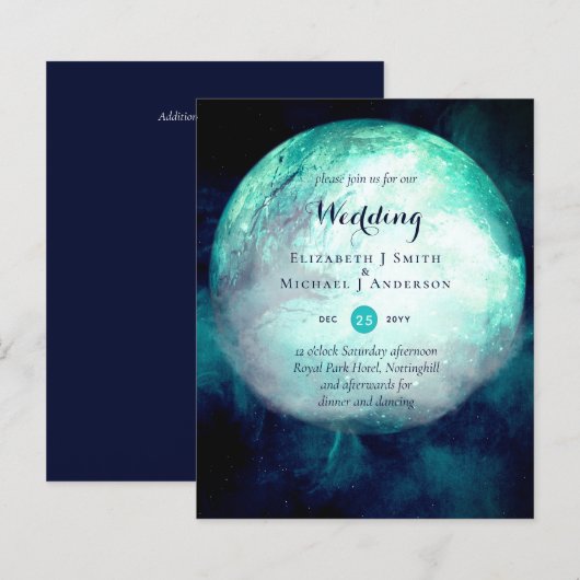 BUDGET Blauwgroen maan Gothic Wedding Invite (Voorkant / Achterkant)