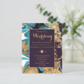 BUDGET Blauwgroen Paars goudhageweddenschap uitnod (Staand voorkant)