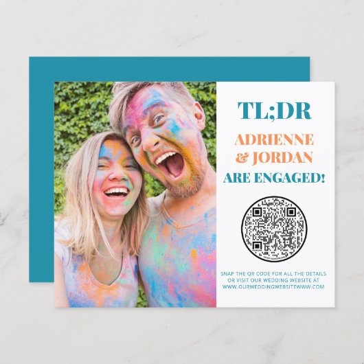 Budget Blauwgroen QR Code Fun Photo Verloving (Voorkant / Achterkant)