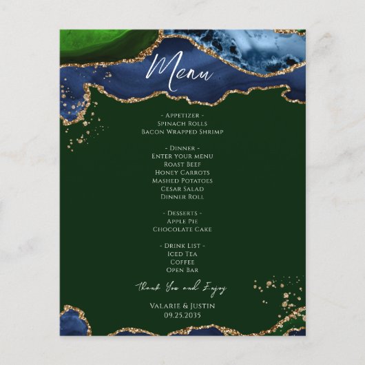 Budget Blauwgroene Agate Trouwmenu Flyer (Voorkant)