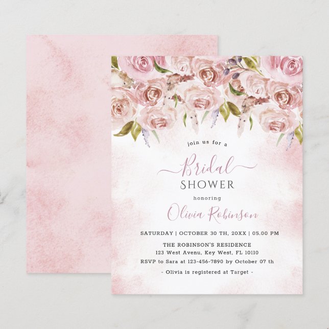 Budget Bleek Roze Floral Bridal Shower (Voorkant / Achterkant)