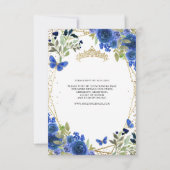Budget bloem blauw gouden tiara Quinceañera uitnod Notitiekaartje (Achterkant)