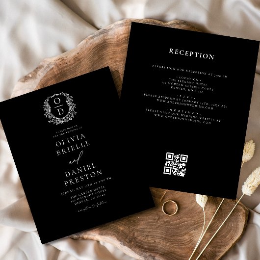 Budget Bloem Crest Monogram Huwelijk QR Code Flyer