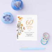 Budget bloem wilde bloem 60ste verjaardagsuitnodig flyer (Enkel)