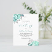 Budget Bloemen Aqua Zilver Schreef Bruiloft Uitnod (Staand voorkant)
