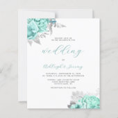 Budget Bloemen Aqua Zilver Schreef Bruiloft Uitnod (Voorkant)