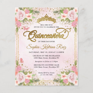 Budget Bloemen Blush Pink Gold Tiara Quinceañera