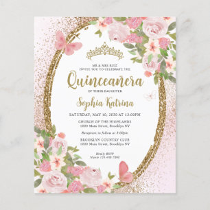 Budget Bloemen Blush Pink Gold Tiara Quinceañera Flyer