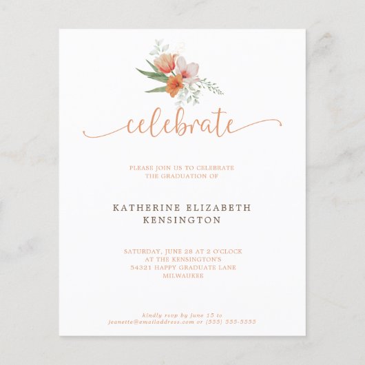 Budget Bloemen Boho Boog Afstuderen Uitnodigen (Achterkant)