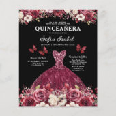 Budget Bloemen Bourgogne QR Code Quinceanera Flyer (Voorkant)