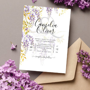 Budget Bloemen Bruiloft Uitnodiging Wisteria Paars Flyer