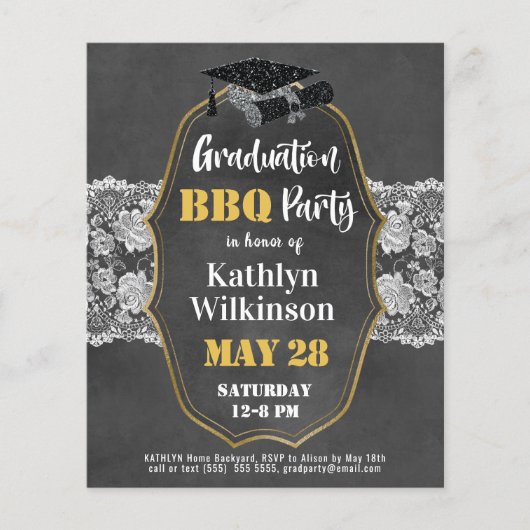 BUDGET Bloemen Kant AFSTUDEERDER BBQ Uitnodiging (Voorkant)