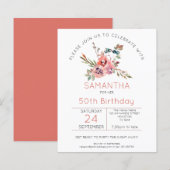 Budget Bloemen Koraal Roze 50e Verjaardagsuitnodig (Voorkant / Achterkant)