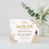 Budget Bloemen Licht Goud Quinceanera Save the Dat (Staand voorkant)