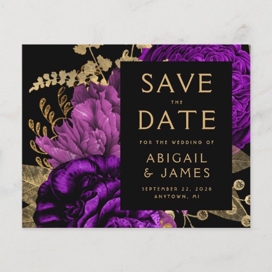Budget Bloemen Paarse Gouden Huwelijk Save the Dat (Voorkant)