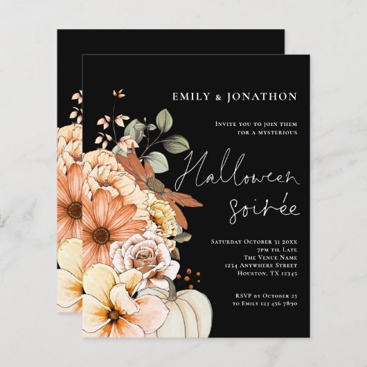 Budget Bloemen Pompoen Script Halloween Party Zwar (Voorkant / Achterkant)