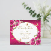 BUDGET Bloemen Roze Gouden Vlinder Quinceanera (Staand voorkant)