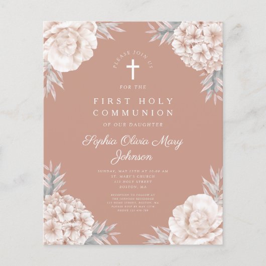 Budget Bloemen Roze Pioenrozen Kruis Eerste Commun (Voorkant)