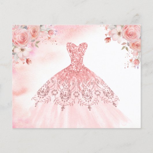 Budget Bloemen Roze Prinses Verjaardag Quinceanera Flyer (Achterkant)
