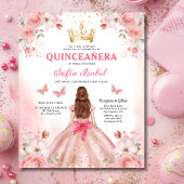 Budget Bloemen Roze Tweetalig Spaans Quinceanera Flyer