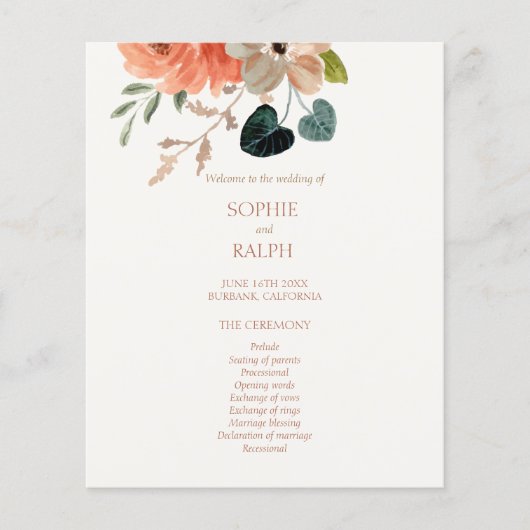 Budget Bloemen Trouwprogramma Ivoor Papier Blad (Voorkant)
