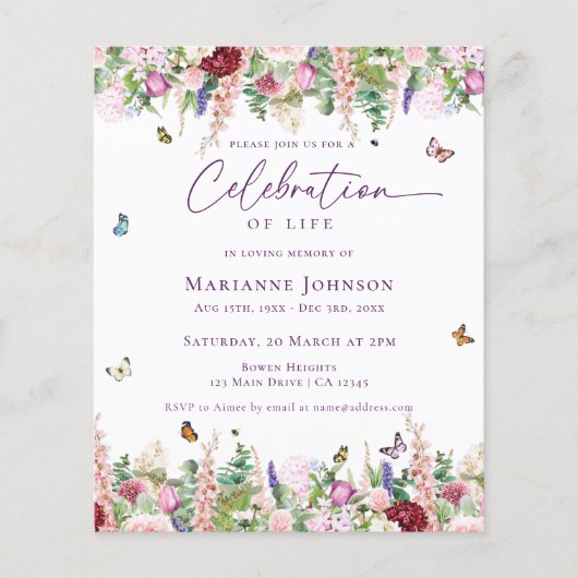 Budget Bloemenvlinders Viering van het leven Flyer (Voorkant)