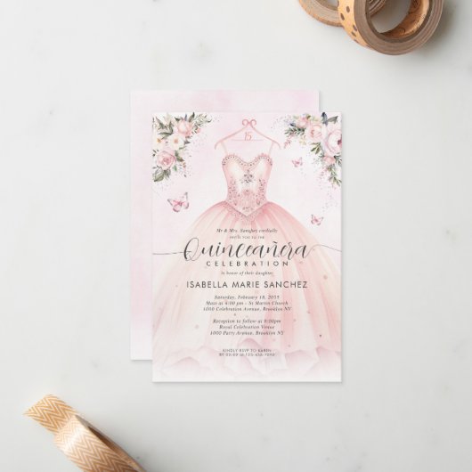 Budget Blozend Roze Bloemenkleed Prinsessenjurk Qu Notitiekaartje (Voorkant / Achterkant in situ)