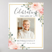 Budget Blozende Roze Bloem Foto Funeral Herdenking Poster (Voorkant)