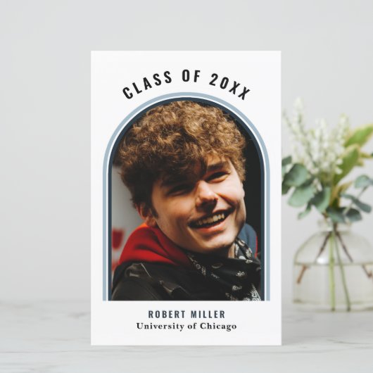 Budget Blue Arch Photo Afstuderen Aankondiging (Staand voorkant)