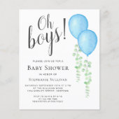 Budget Blue Balloon Twins Baby shower Invitation (Voorkant)