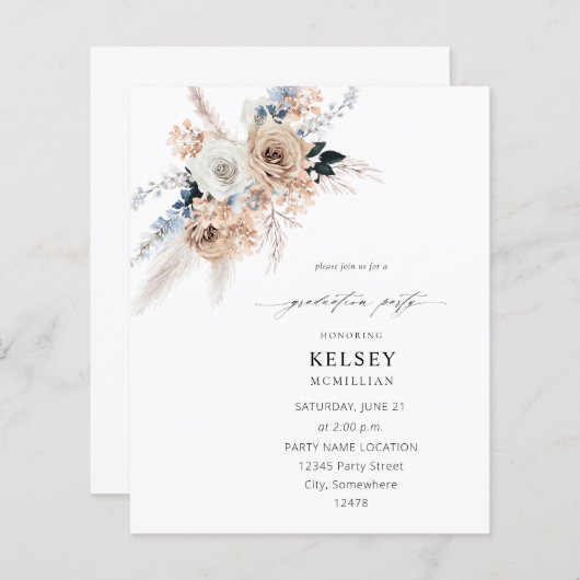 Budget Blue & Beige Boho Floral Gradual Party (Voorkant / Achterkant)