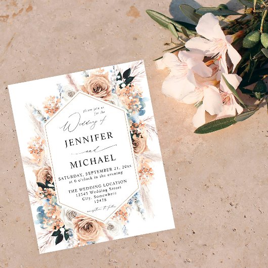Budget Blue & Beige Boho Floral Wedding Flyer