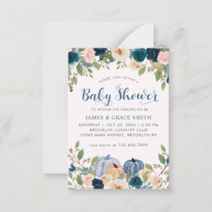 Budget Blue Blush Pink Floral Pumpkin Baby shower Notitiekaartje