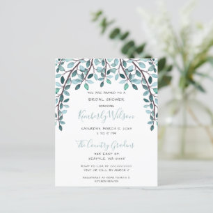 Budget Blue Botanical Bridal Shower Invitation