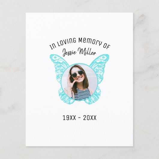 Budget Blue Butterfly | Foto Memorial Invitation (Voorkant)