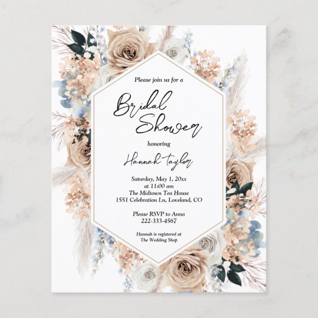 Budget Blue Champagne Floral Vrijgezellenfeest Inv (Voorkant)