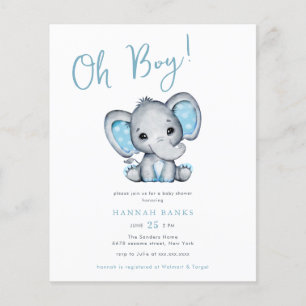 Budget Blue Elephant Baby Jongen Douche Uitnodigin Flyer