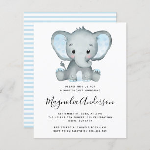 BUDGET Blue Elephant Baby shower Invitation