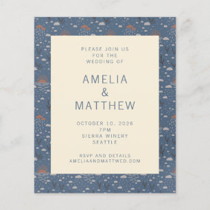 Budget Blue en Rust Boho Natuur Wedding Invite
