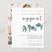 Budget Blue Eucalyptus Photo Verloving Invitation (Voorkant / Achterkant)