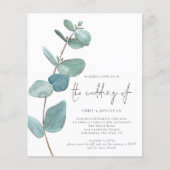 Budget Blue Eucalyptus QR Code Weduwen Uitnodiging (Voorkant)