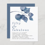 Budget Blue Feuilles 50e anniversaire Invitation (Devant / Derrière)