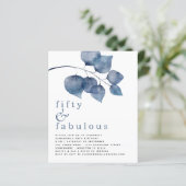 Budget Blue Feuilles 50e anniversaire Invitation (Debout devant)