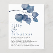 Budget Blue Feuilles 50e anniversaire Invitation (Devant)